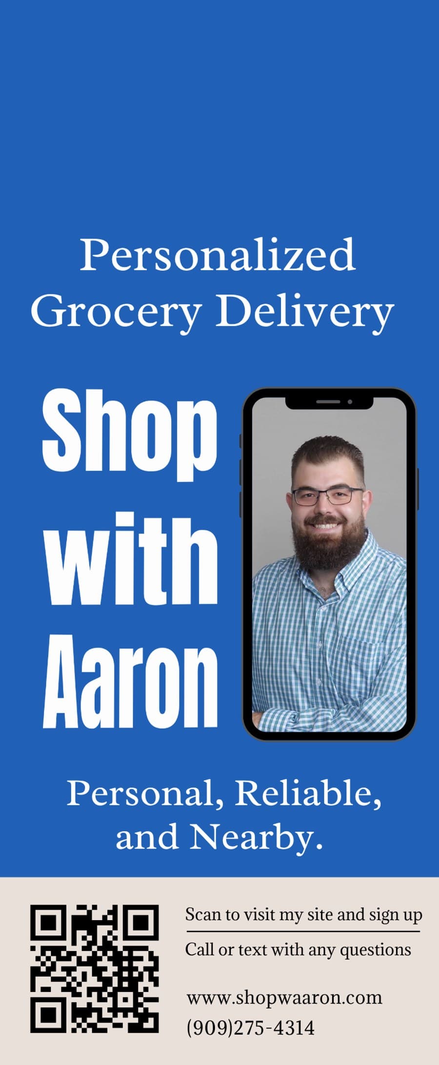 Door hanger front with photo and QR code