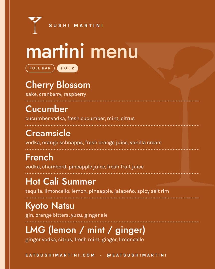 Sushi Martini martini menu post: ember poster layout listing signature martinis