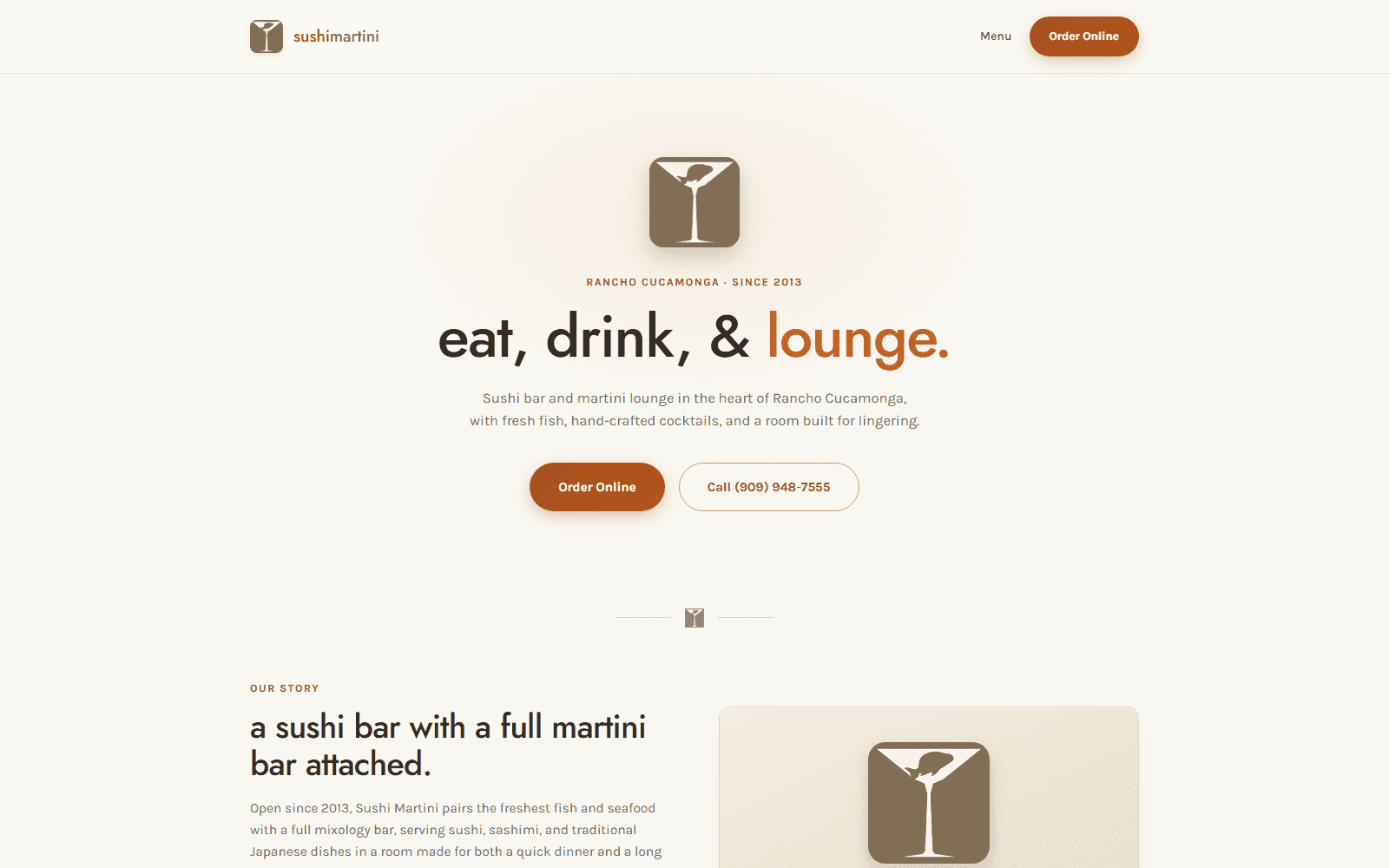 Screenshot of the Sushi Martini website